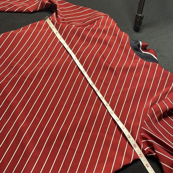 Who What Wear NWT merlot white navy striped asymmetrical hem long sleeve dress - Picture 12 of 16